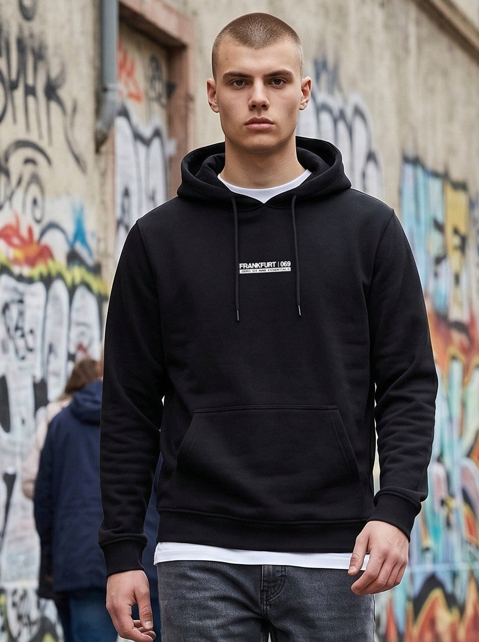 FRANKFURT BACK 069 HOODIE – DEEP BLACK