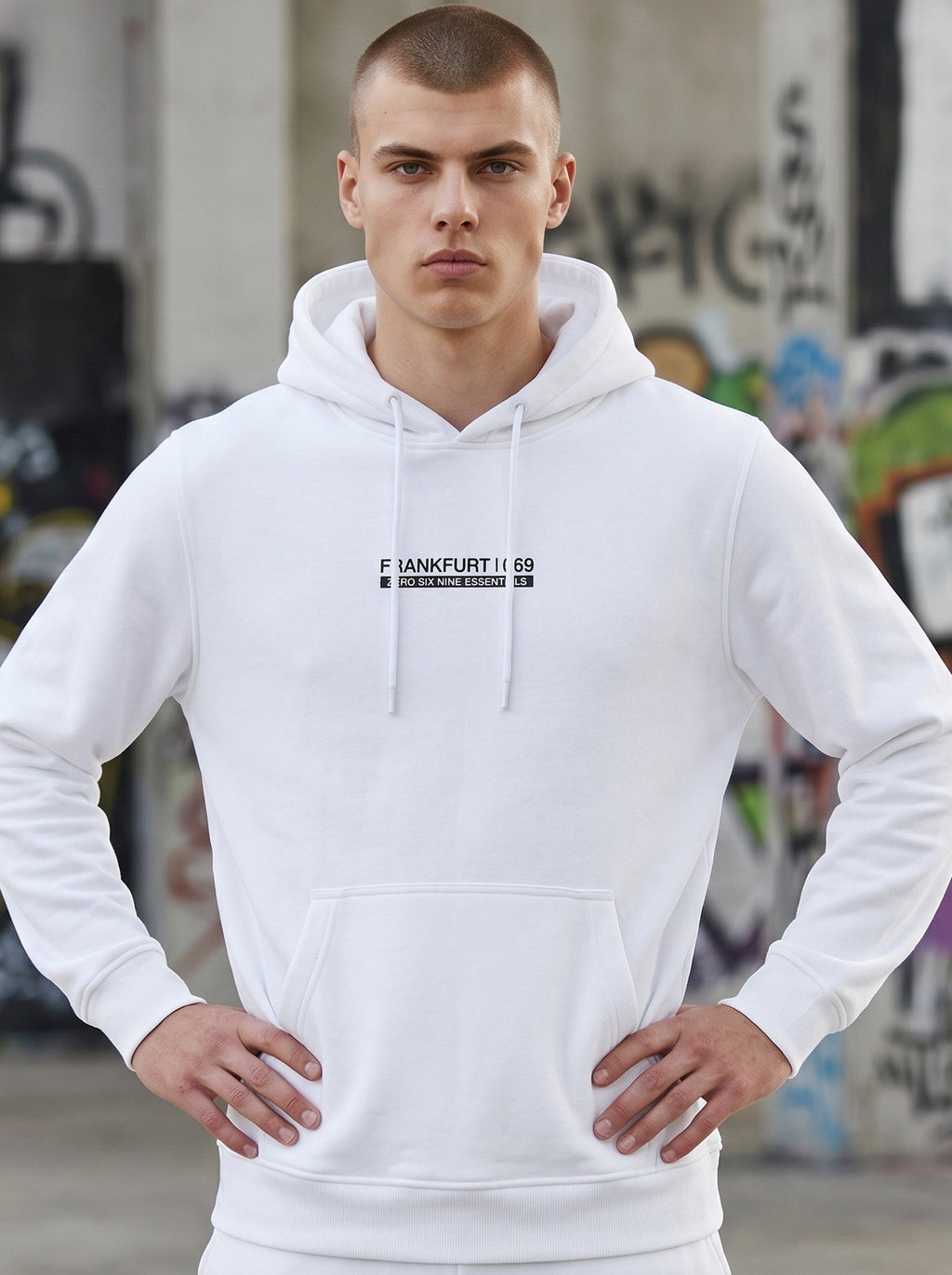 FRANKFURT BACK 069 HOODIE – PURE WHITE