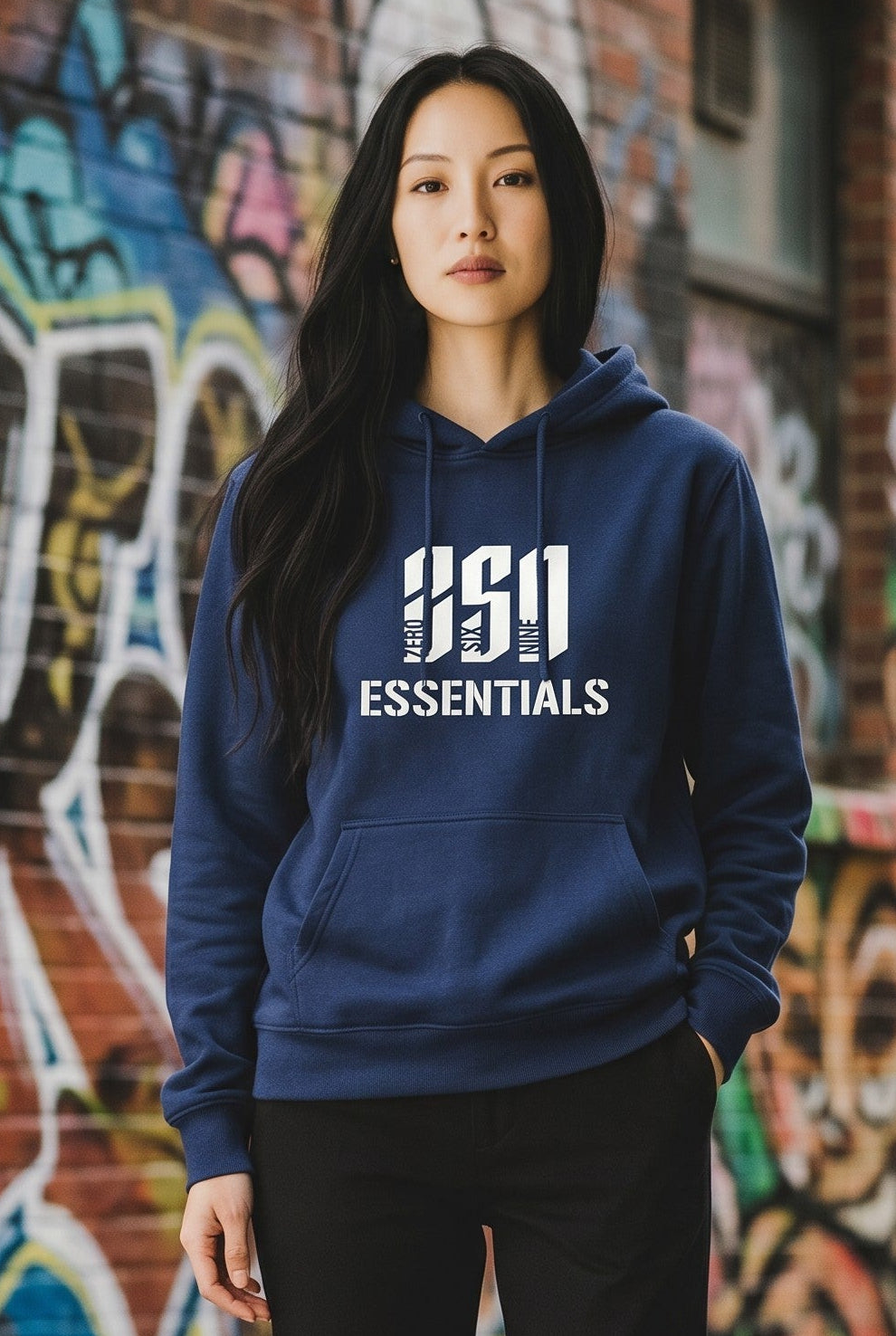 ZSN ESSENTIALS LOGO HOODIE – NAVY BLUE