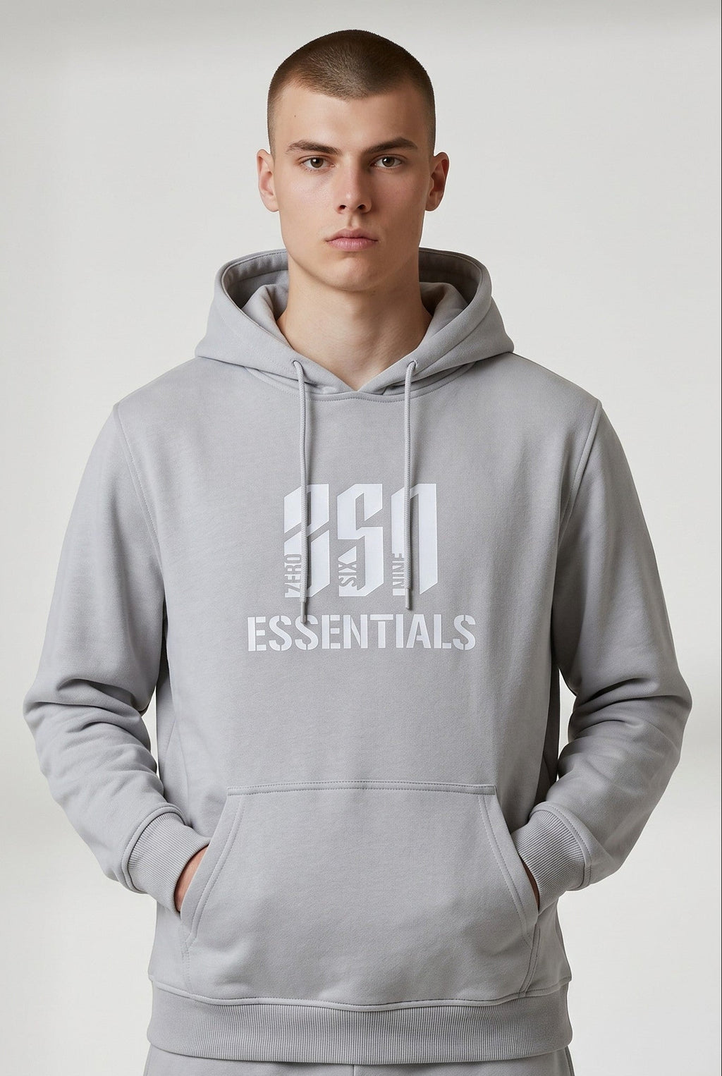 ZSN ESSENTIALS LOGO HOODIE – LIGHT ASPHALT