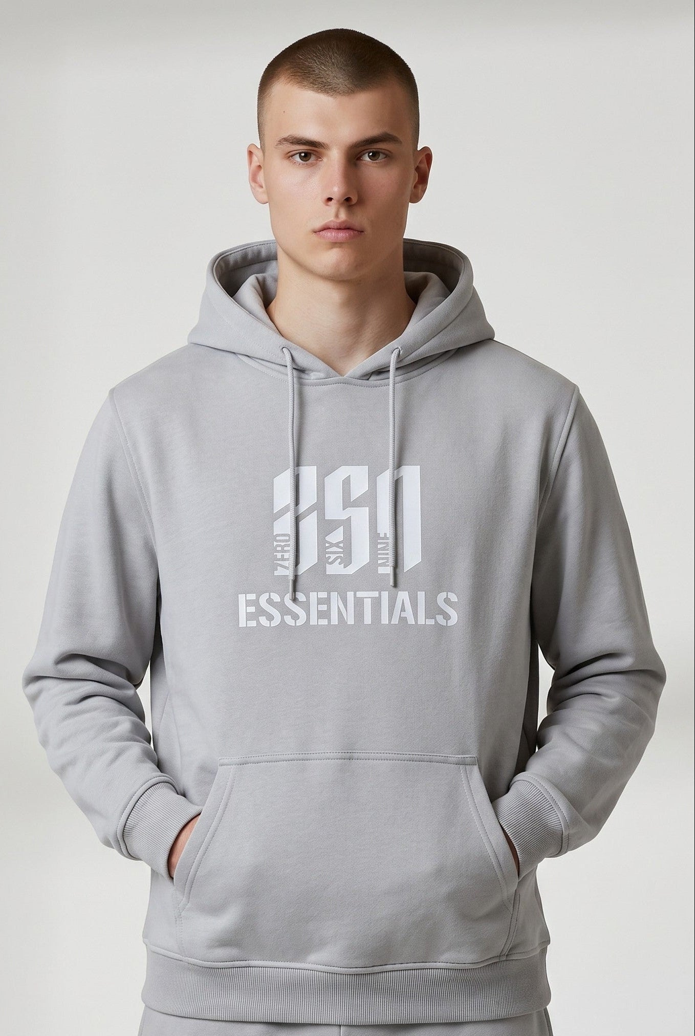 ZSN ESSENTIALS LOGO HOODIE – LIGHT ASPHALT
