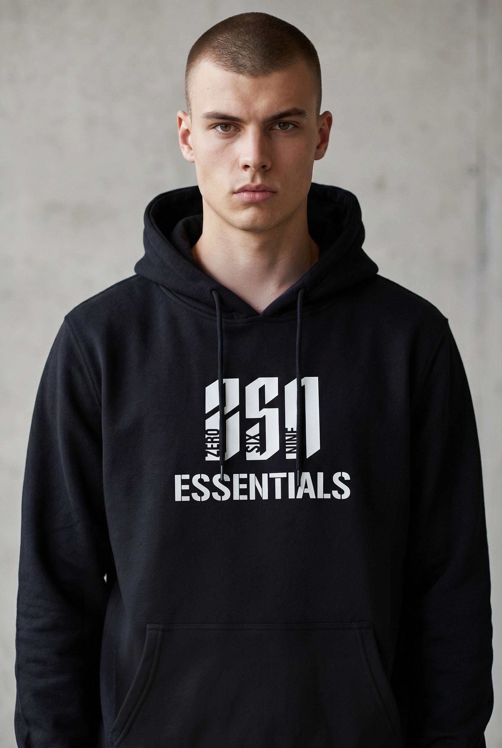 ZSN ESSENTIALS LOGO HOODIE – DEEP BLACK