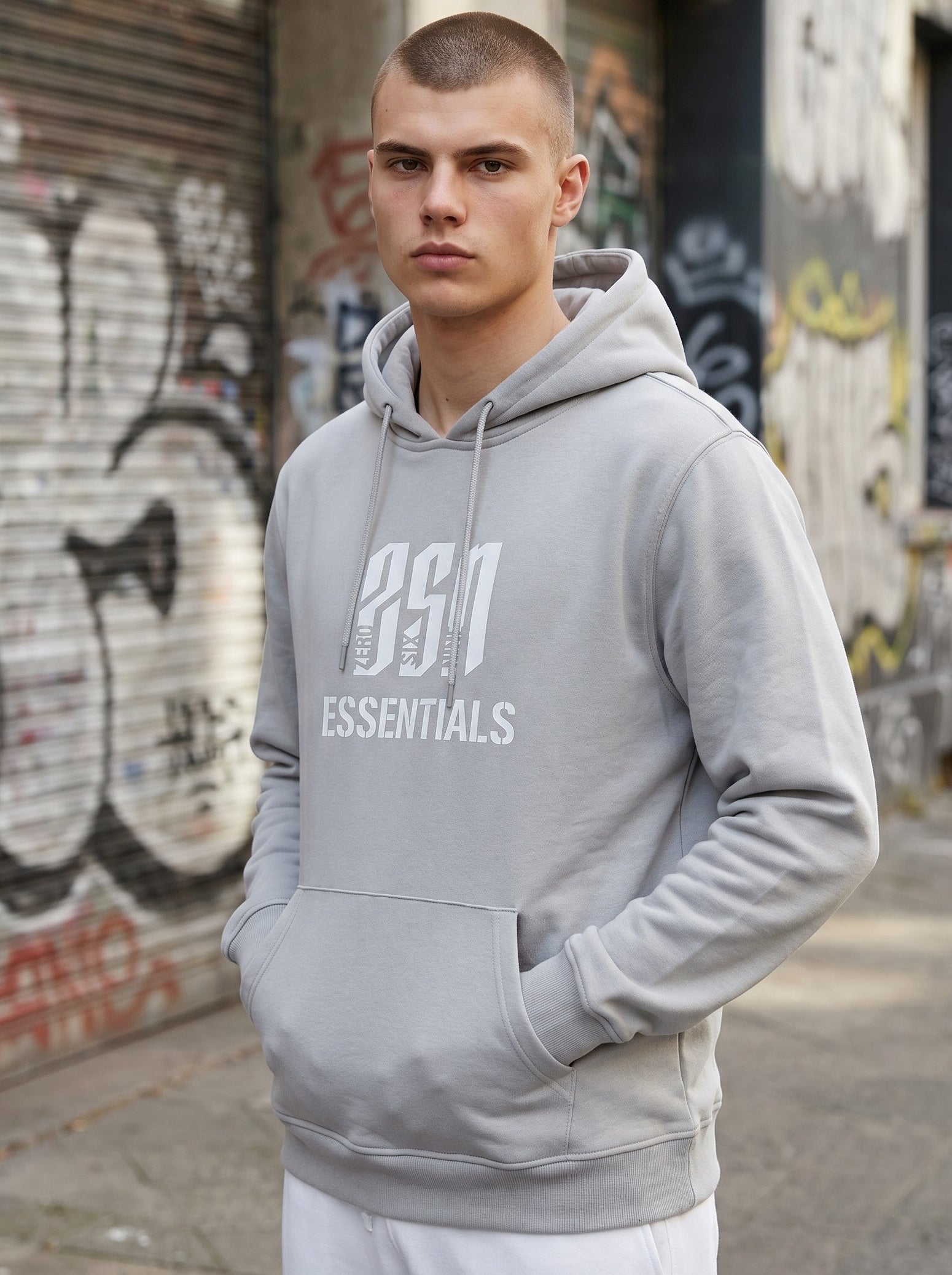ZSN ESSENTIALS LOGO HOODIE – LIGHT ASPHALT